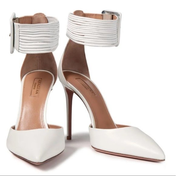 Aquazzura Casablanca 105 White Leather Pointed Toe Pumps - Picture 15 of 15